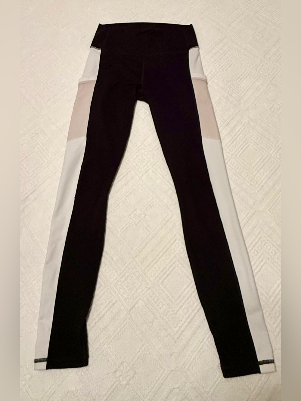 Leggings - black white tan colorblock - no tag medium or Large. Fabletics.